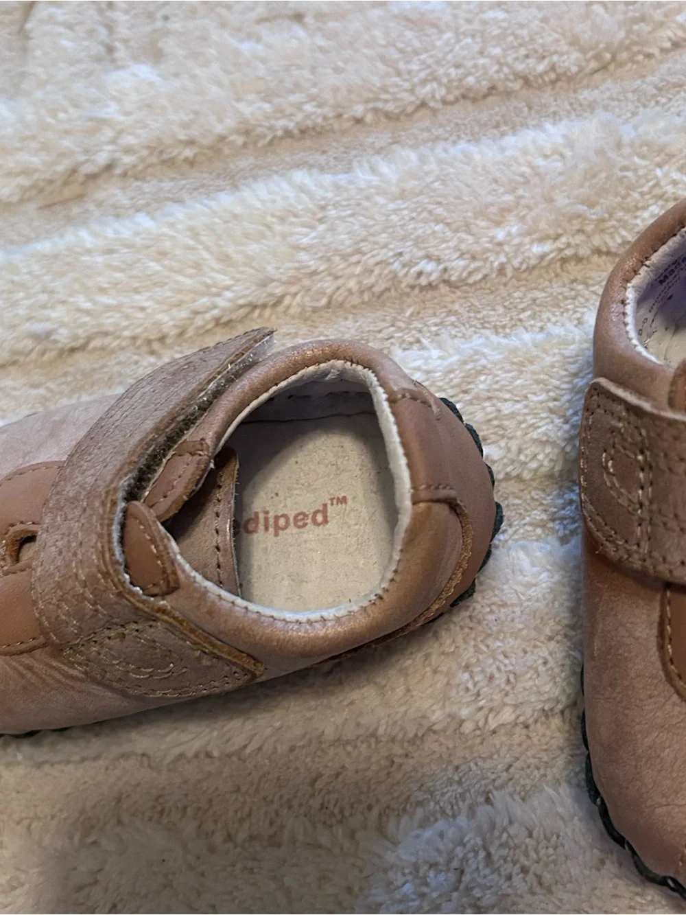 All Leather Pediped Toddler Soft Moccasin Shoes in Light Brown 0-6 Months